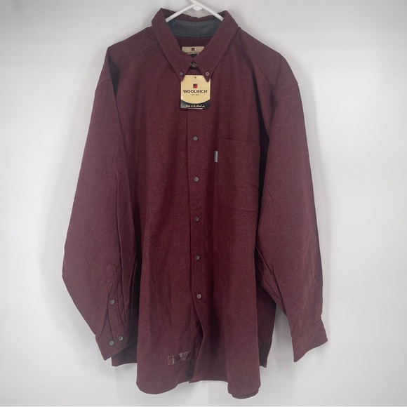 NWT! Woolrich Shirt Flannel Burgandy Ruby Heather Button Up Long Sleeve Mens Xxl - Picture 1 of 6